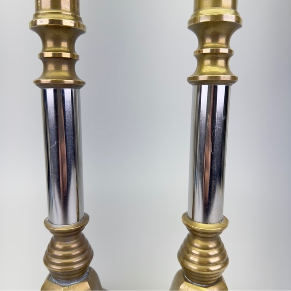 Vintage Two Tone Brass Chrome Candlesticks - Picture 6 of 8